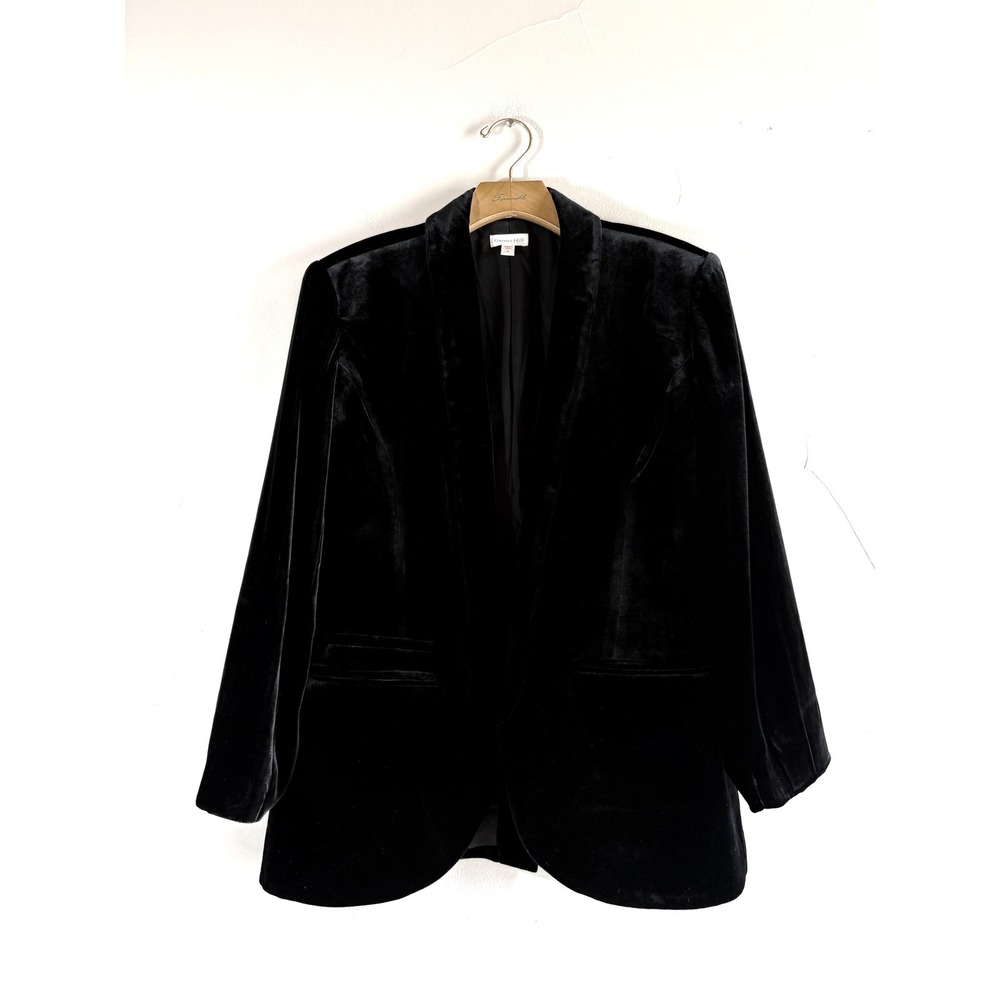 Garnet Hill Womens Black Rayon Silk Velvet Open Front Shawl Casual Blazer Size 6 - Picture 2 of 11